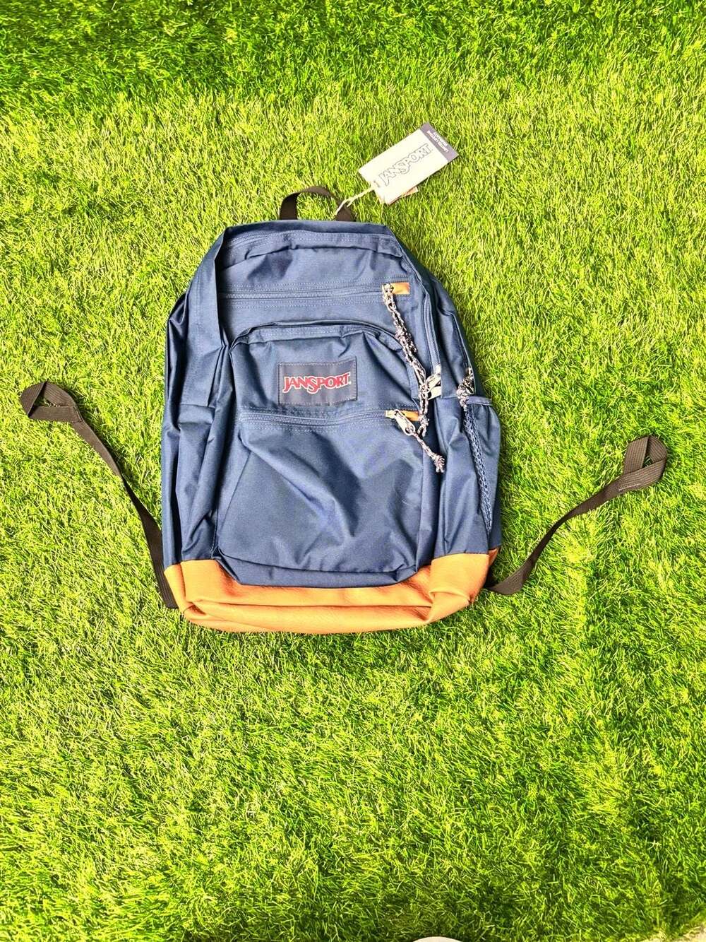 JanSport Navy Cool Student Backpack with Brown Bottom
